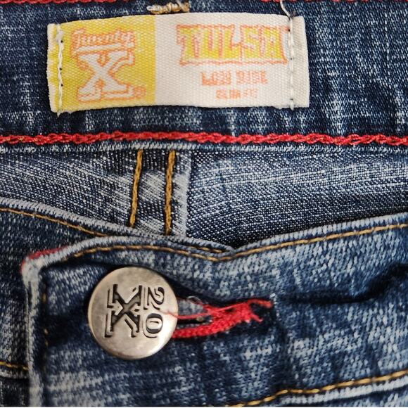 Vintage Wrangler Twenty X Tulsa Straight Leg Jeans Dark Blue Denim Size 9x34 - Picture 8 of 10